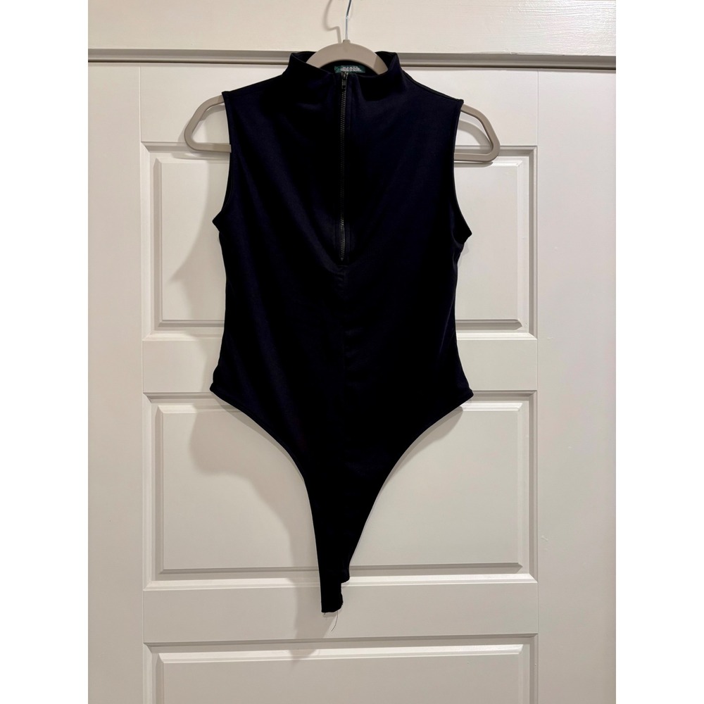 Wild Fable Womens Black Sleeveless Mock Neck Quarter Zip Bodysuit Large
